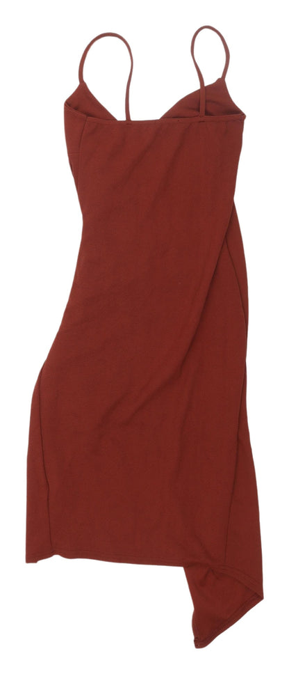 PrettyLittleThing Women's Brown Asymmetric Bodycon Dress - Size 12