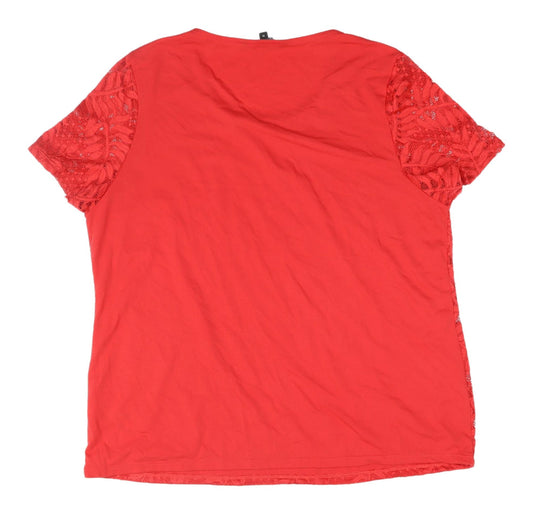 Bonmarché Women's Red Lace Blouse, Size 18, Short Sleeve