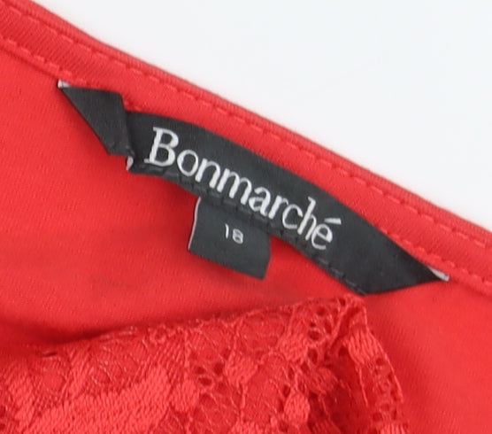 Bonmarché Women's Red Lace Blouse, Size 18, Short Sleeve