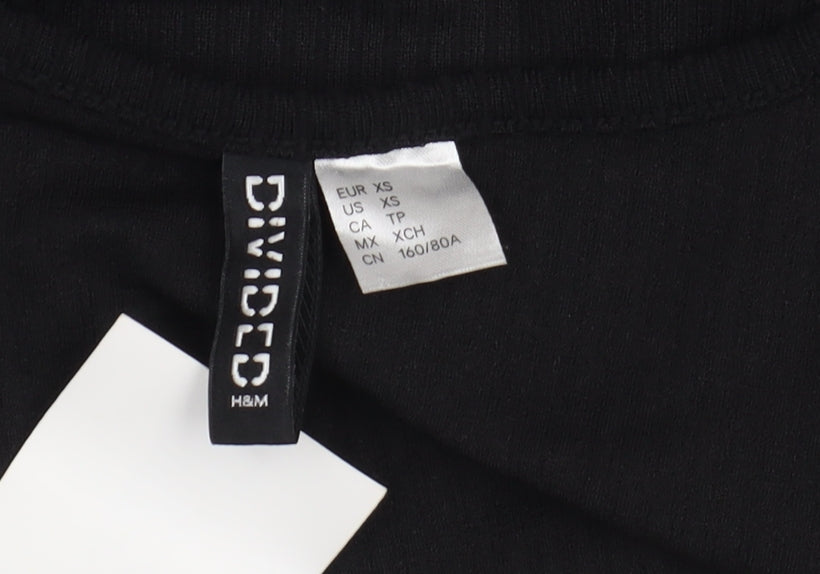 Womens UK Size XS H&M Black Cropped Blouse