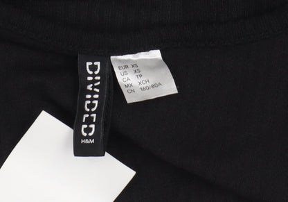 Womens UK Size XS H&M Black Cropped Blouse