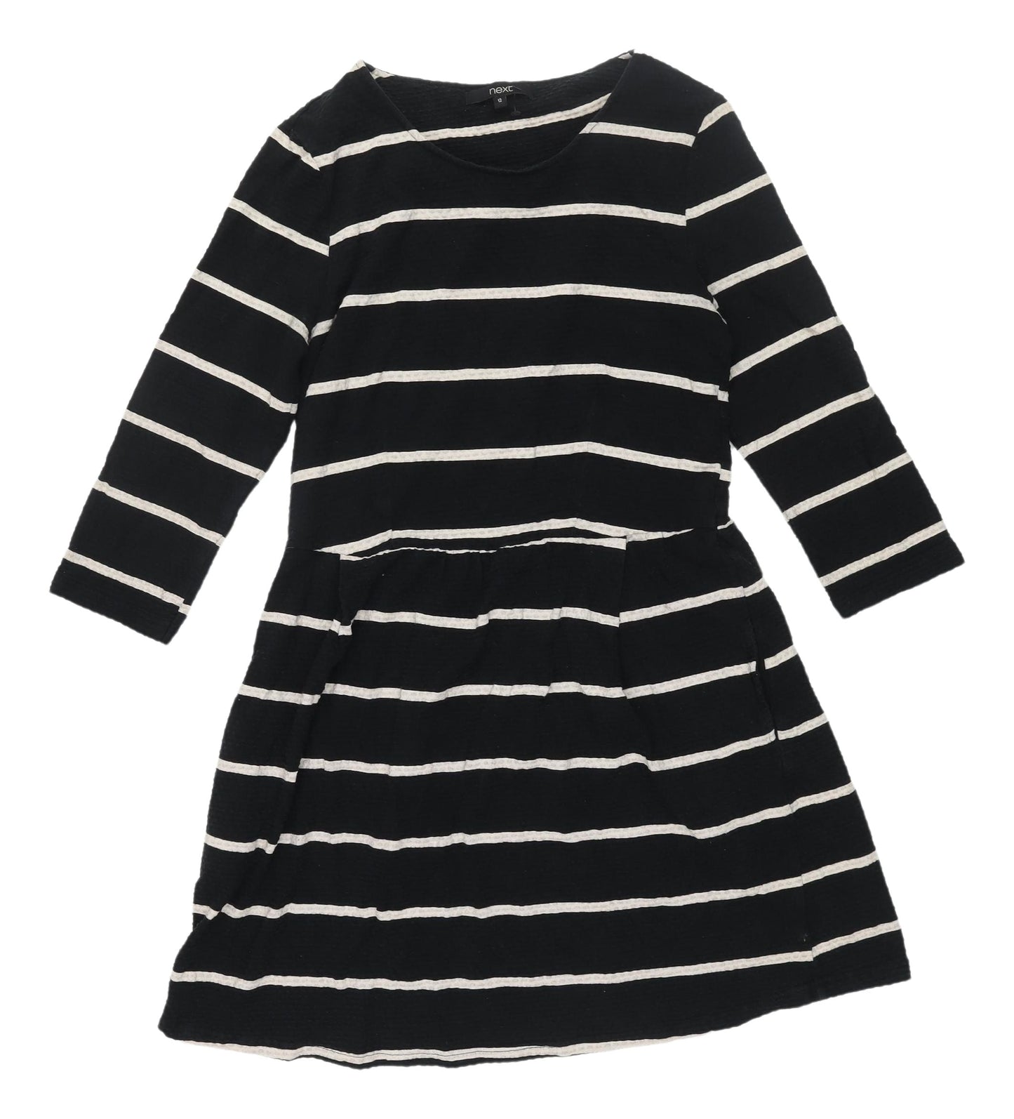 Next Women's Black Striped Skater Dress, Size 12