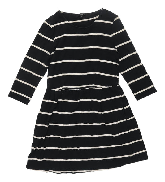 Next Women's Black Striped Skater Dress, Size 12