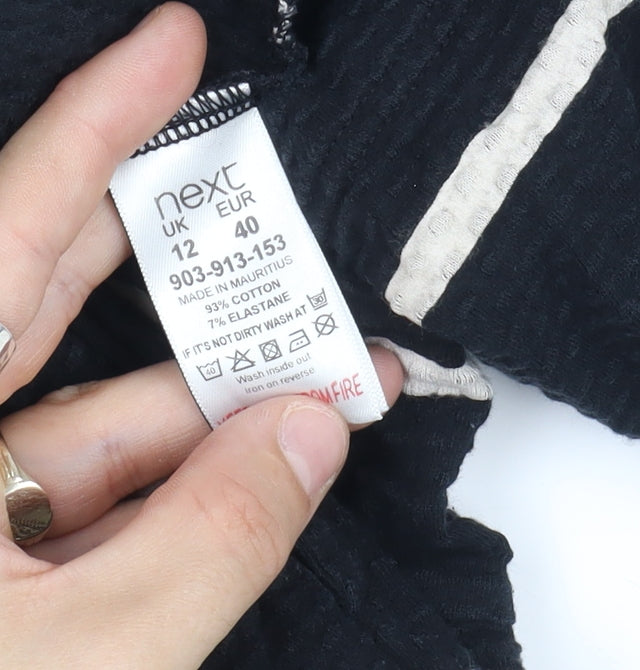 Next Women's Black Striped Skater Dress, Size 12