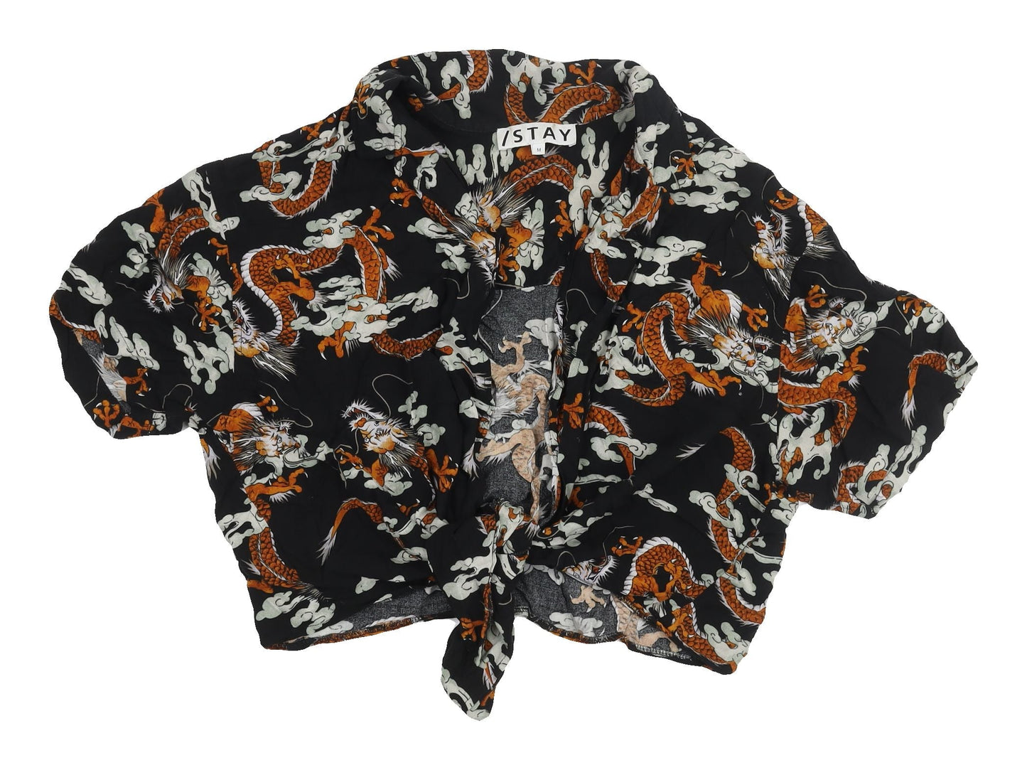 STAY Women's Black Cropped Animal Print Shirt M