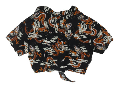 STAY Women's Black Cropped Animal Print Shirt M