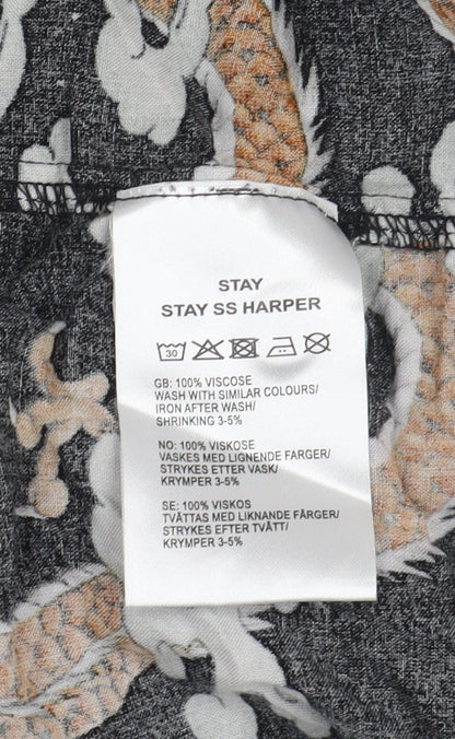 STAY Women's Black Cropped Animal Print Shirt M