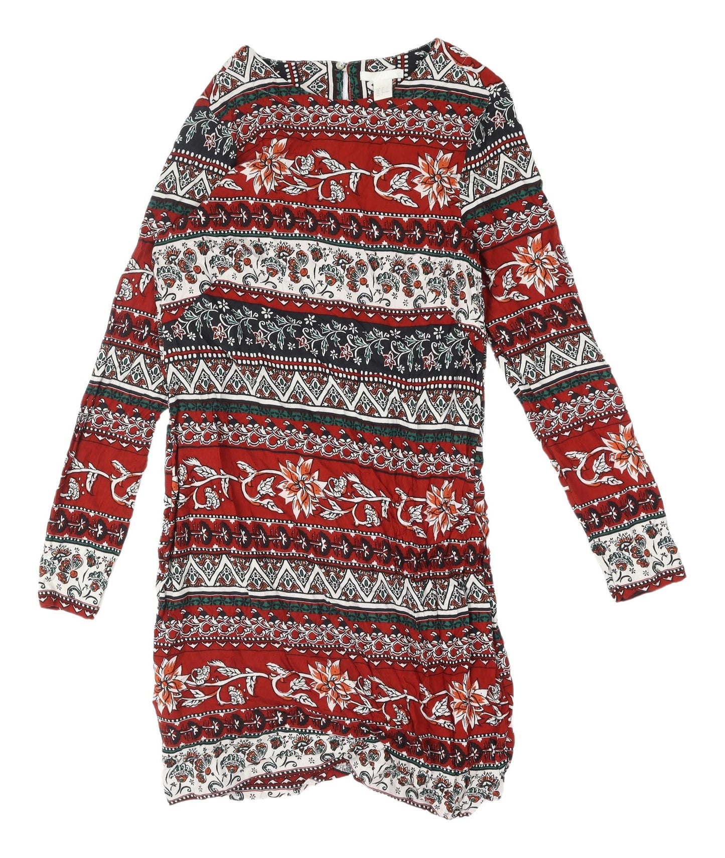 H&M Women's Red Multicoloured Shift Dress Size 4