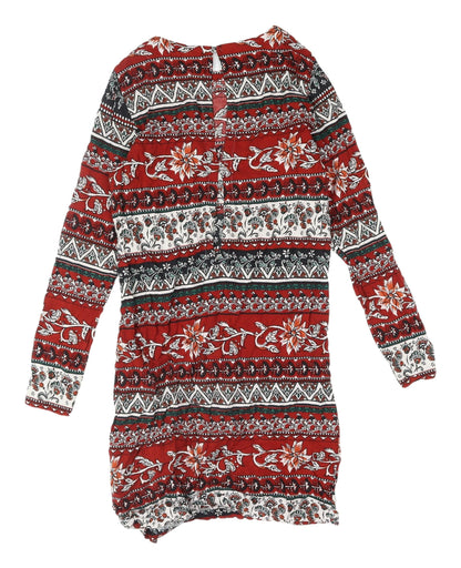 H&M Women's Red Multicoloured Shift Dress Size 4