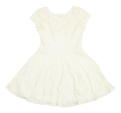 River Island Women's Ivory Fit & Flare Lace Dress - Sz 10