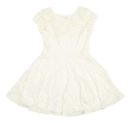 River Island Women's Ivory Fit & Flare Lace Dress - Sz 10