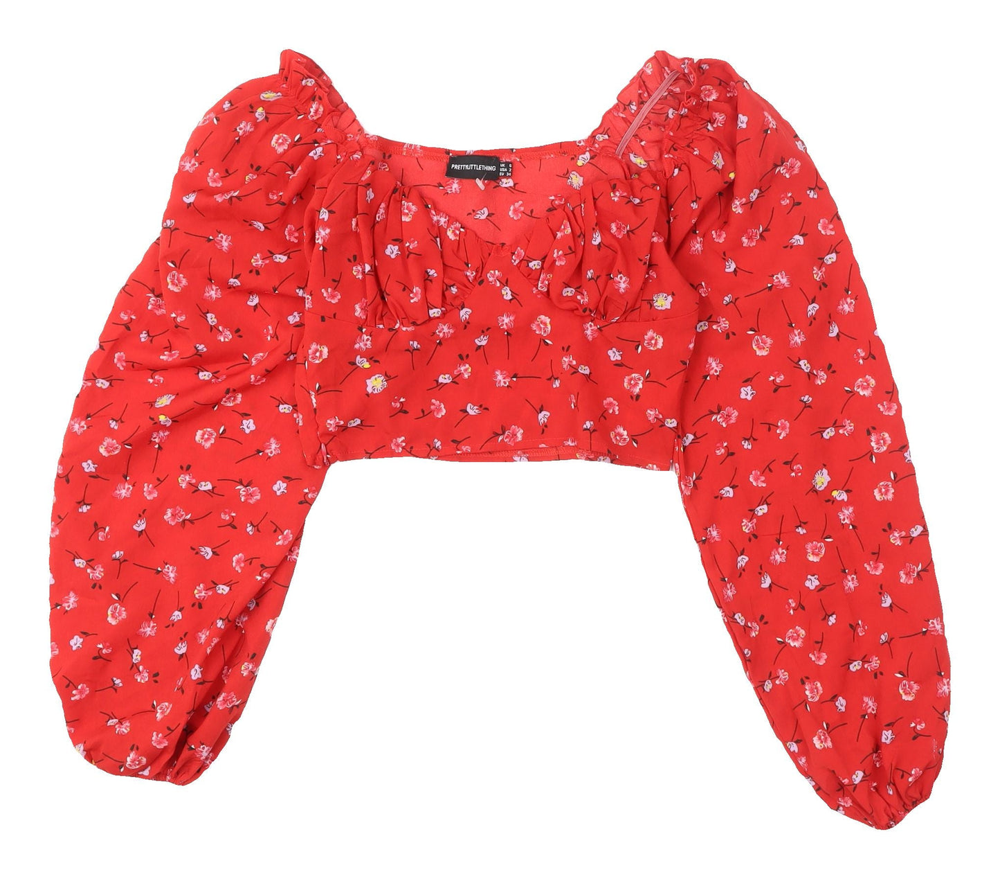 Womens UK Size 6 PRETTYLITTLETHING Red Cropped Blouse