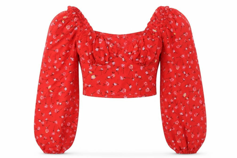 Womens UK Size 6 PRETTYLITTLETHING Red Cropped Blouse
