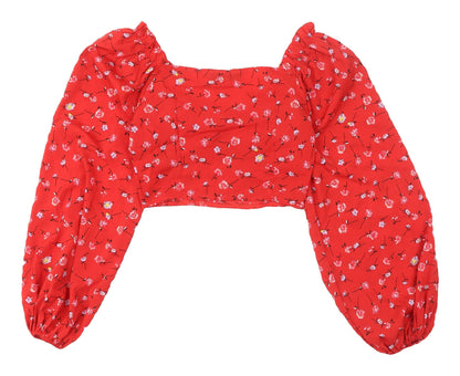 Womens UK Size 6 PRETTYLITTLETHING Red Cropped Blouse