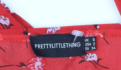 Womens UK Size 6 PRETTYLITTLETHING Red Cropped Blouse