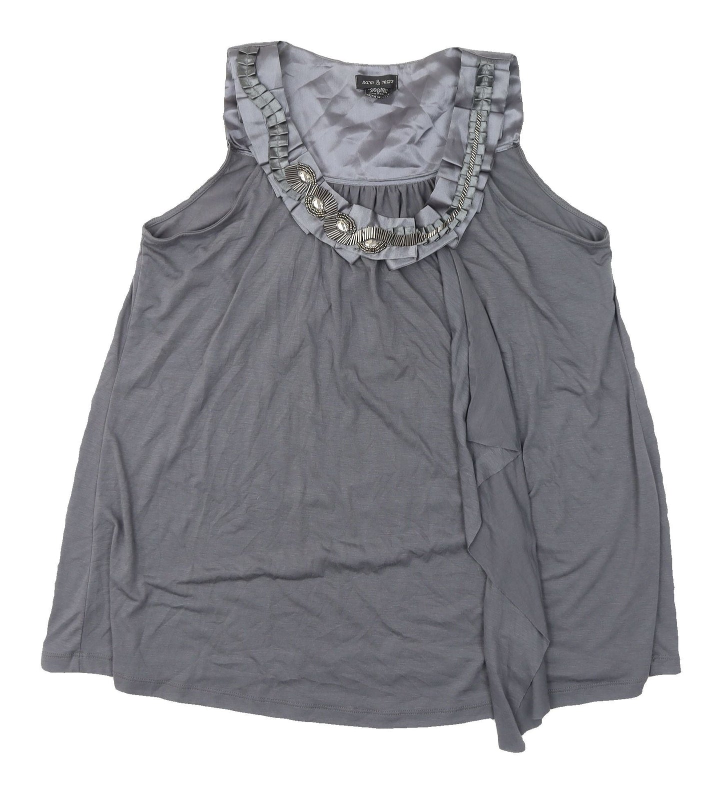 Sam & Max Women's Grey Sleeveless Beaded Top Lined