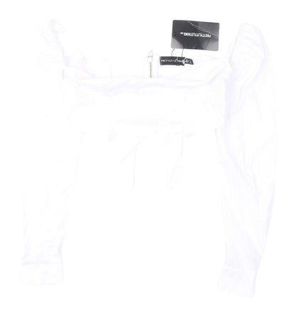 Womens UK Size 4 PRETTYLITTLETHING White Cropped Blouse