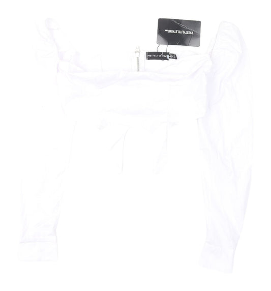 Womens UK Size 4 PRETTYLITTLETHING White Cropped Blouse