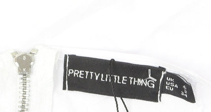 Womens UK Size 4 PRETTYLITTLETHING White Cropped Blouse