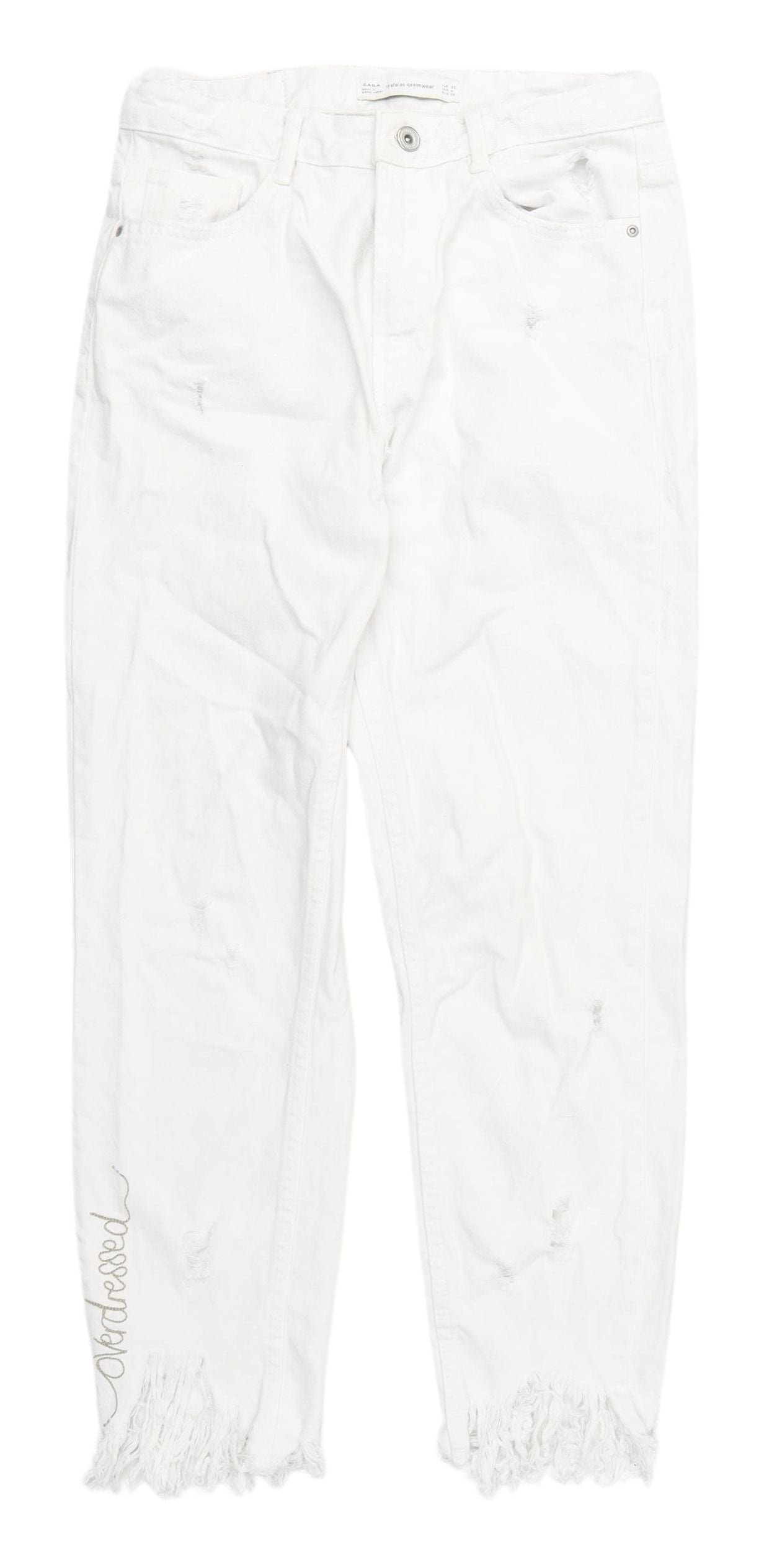 Zara Women's White Distressed Straight Jeans Size 8