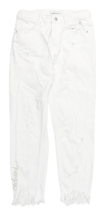 Zara Women's White Distressed Straight Jeans Size 8