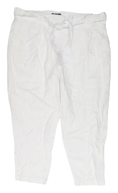 Womens UK Size 22 Marks and Spencer Relaxed Fit Paperbag White Trousers
