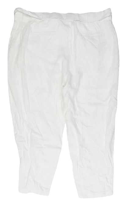 Womens UK Size 22 Marks and Spencer Relaxed Fit Paperbag White Trousers