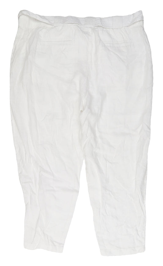 Womens UK Size 22 Marks and Spencer Relaxed Fit Paperbag White Trousers