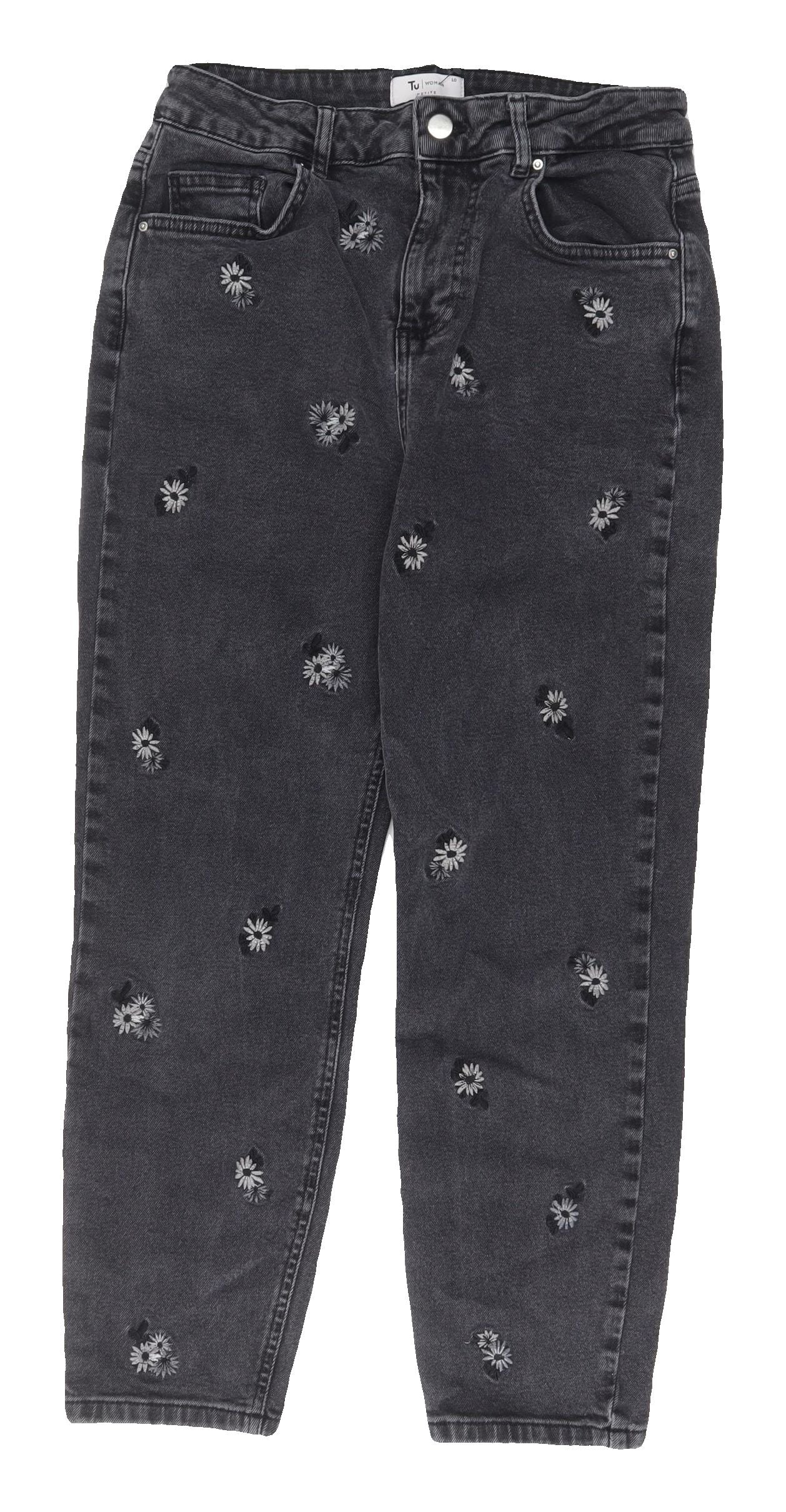 Tu Women's Black Embroidered Straight Jeans Size 10