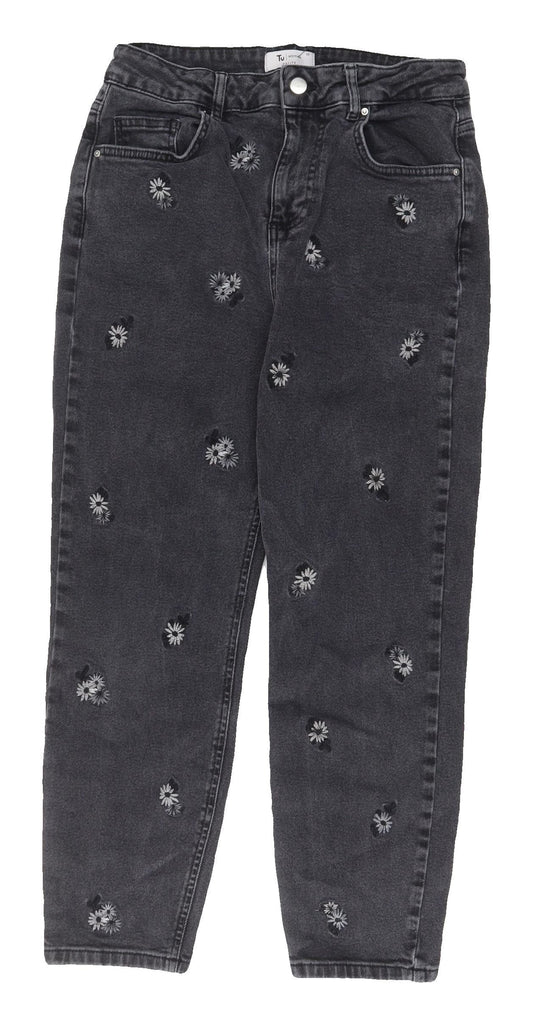 Tu Women's Black Embroidered Straight Jeans Size 10