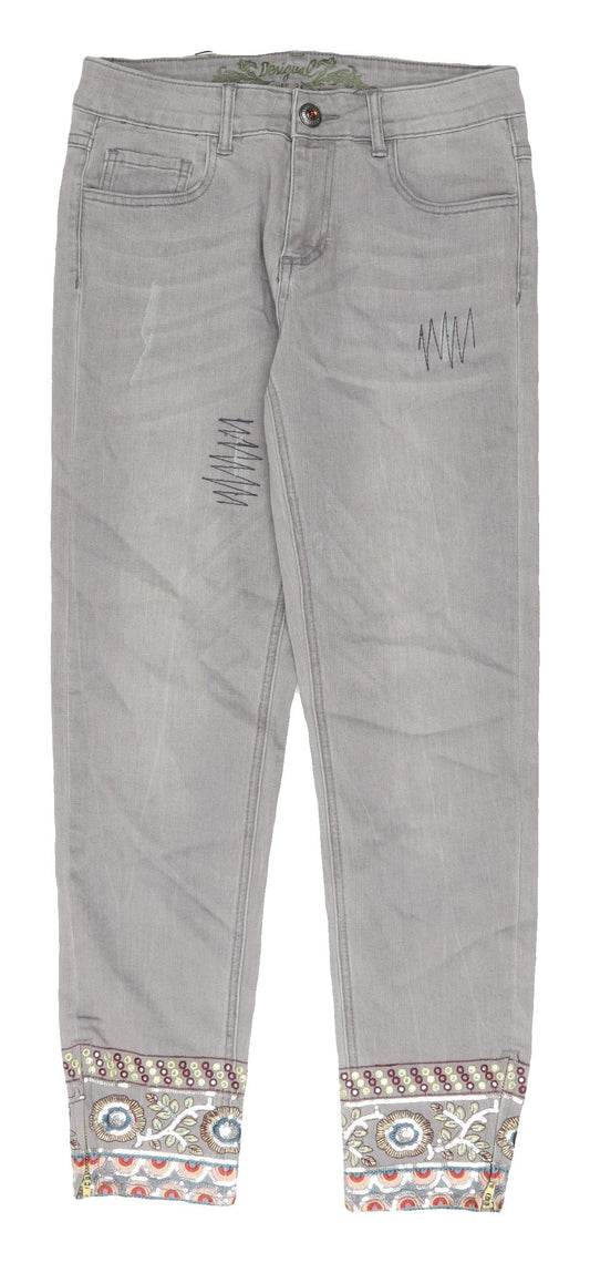 Additional front view of Desigual Women's Grey Cropped Jeans, size 28