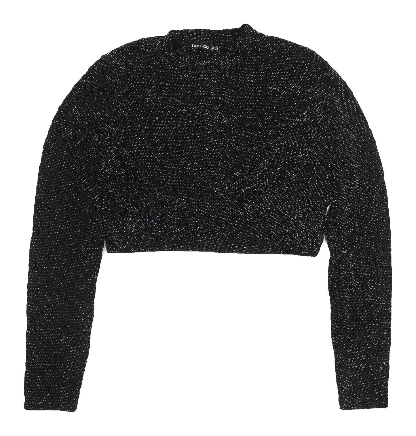 Boohoo Women's Black Cropped Blouse UK 18