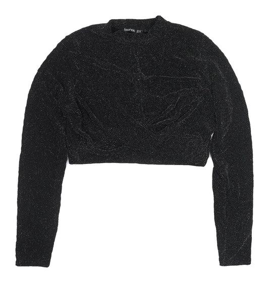 Boohoo Women's Black Cropped Blouse UK 18