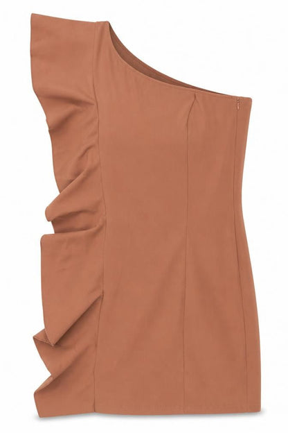 Parisian Brown Bodycon One-Shoulder Dress, Size 8