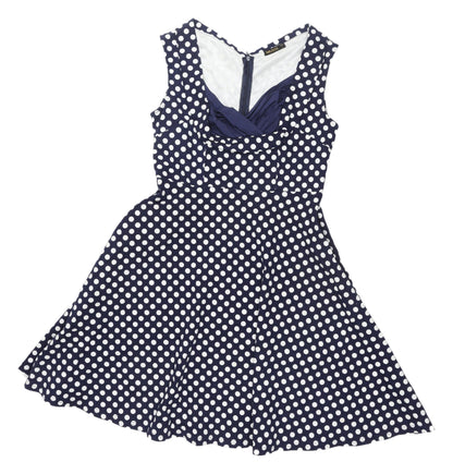 MIUSOL Womens Blue Polka Dot Fit & Flare Dress L