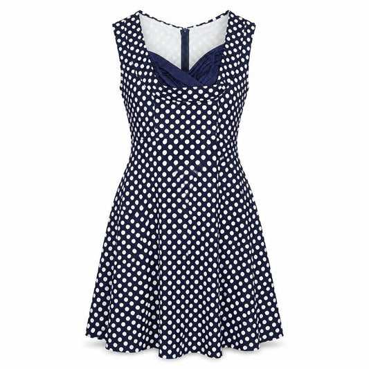 MIUSOL Womens Blue Polka Dot Fit & Flare Dress L