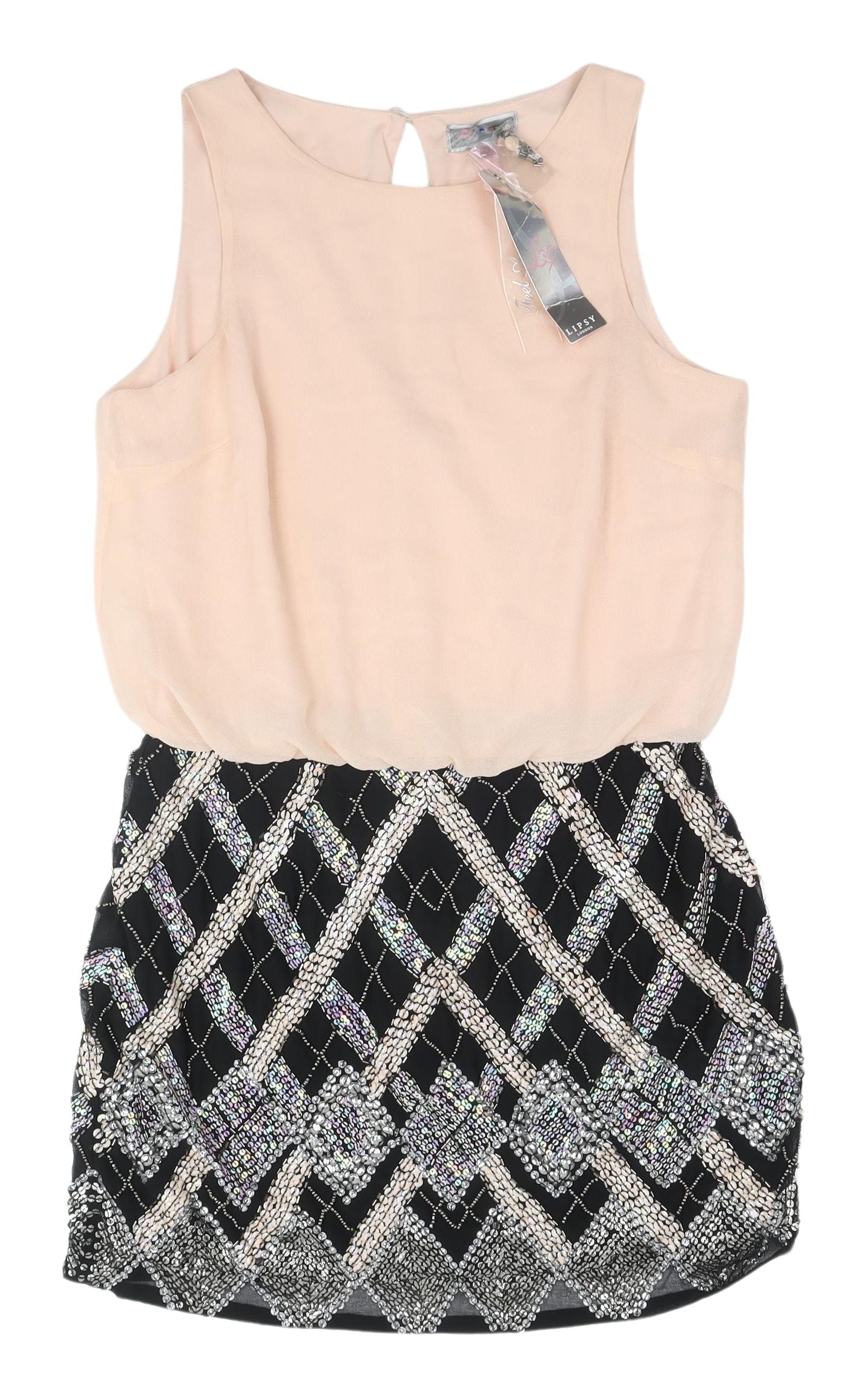 Lipsy Women's Beige & Black Sequin Mini Dress, UK 12