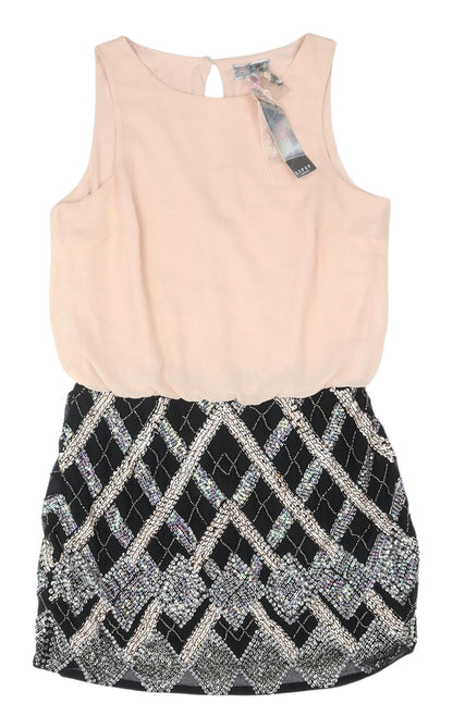 Lipsy Women's Beige & Black Sequin Mini Dress, UK 12