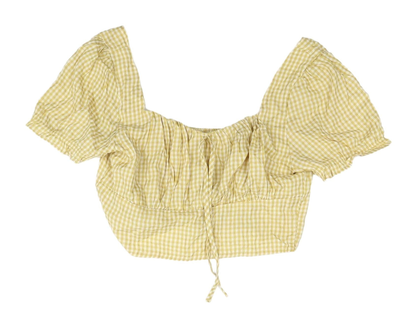 Nasty Gal Yellow Check Cropped Blouse, Size 10