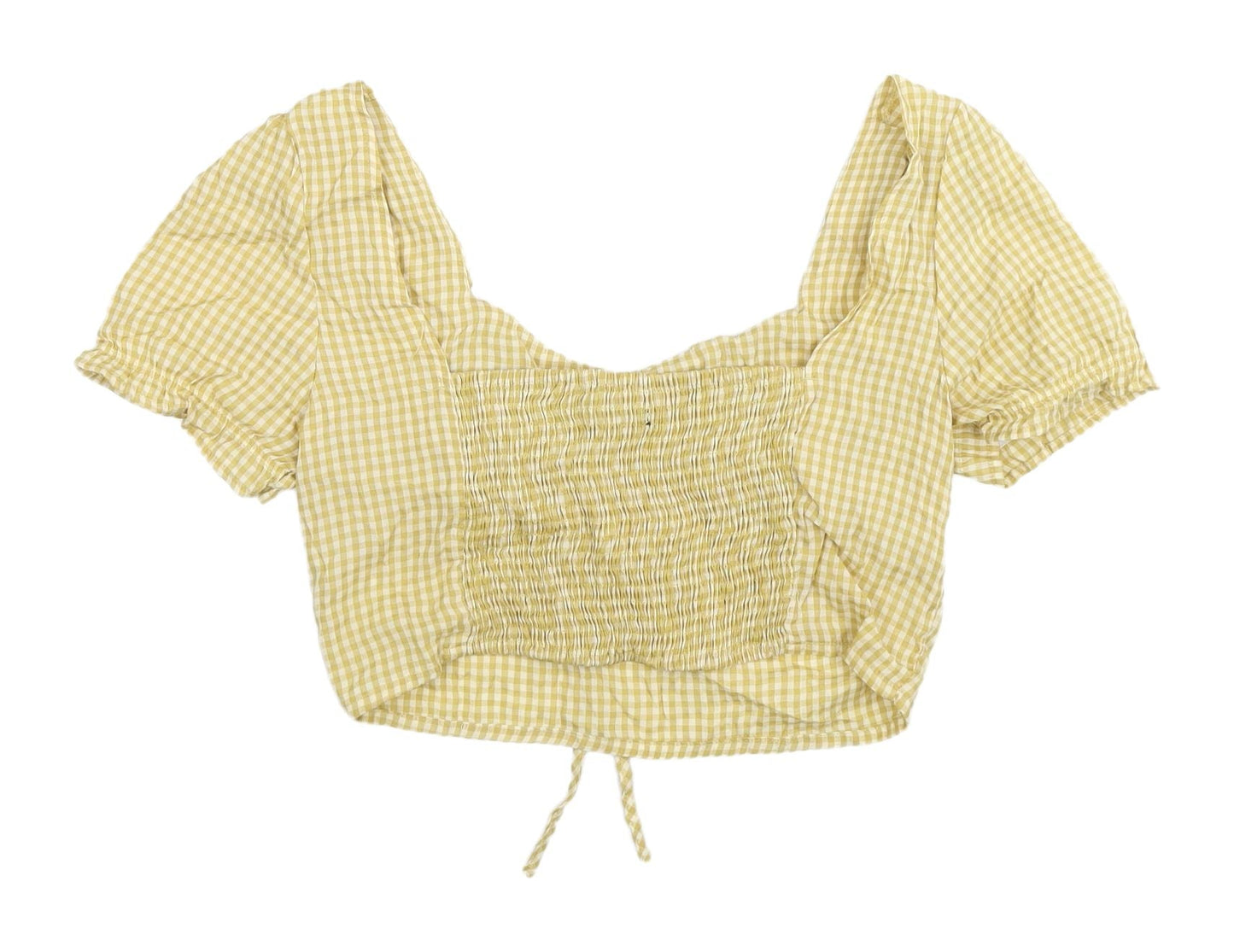 Nasty Gal Yellow Check Cropped Blouse, Size 10