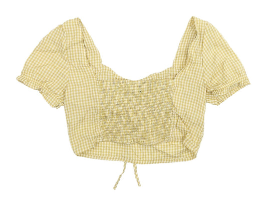 Nasty Gal Yellow Check Cropped Blouse, Size 10