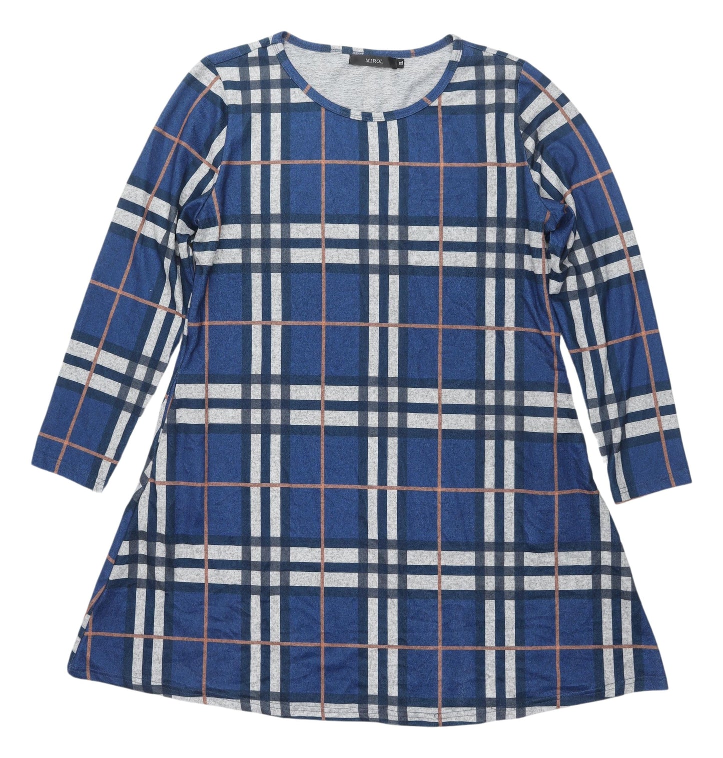 MIROL Women's Blue Plaid A-Line Dress XL