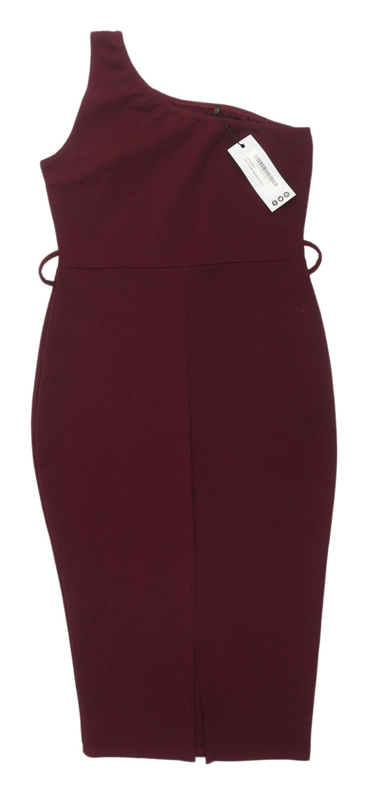 Boohoo Women's Red One Shoulder Bodycon Dress