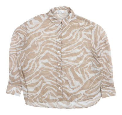 Bershka Women's Beige Animal Print Button-Up Shirt M