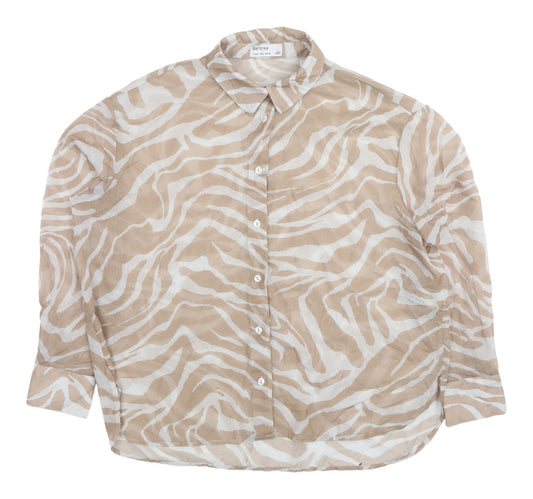 Bershka Women's Beige Animal Print Button-Up Shirt M