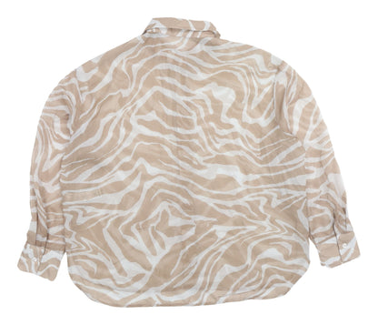 Bershka Women's Beige Animal Print Button-Up Shirt M