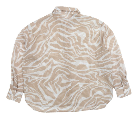 Bershka Women's Beige Animal Print Button-Up Shirt M