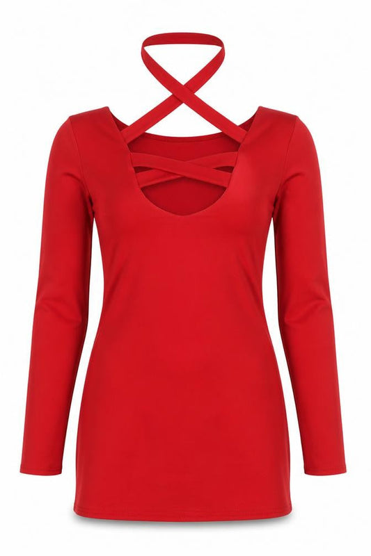 Front view of I-X London Red Long Sleeve Dress -, size 12