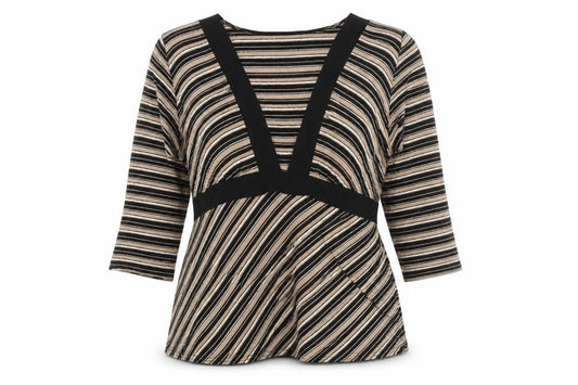 Saloos Collection Women's Black Striped Tunic Blouse L