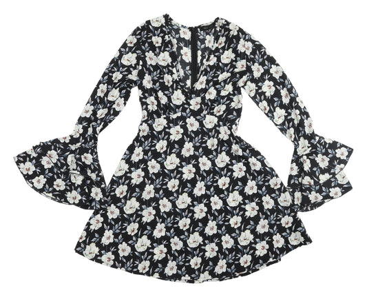 New Look Women's Floral Black A-Line Dress Size 8
